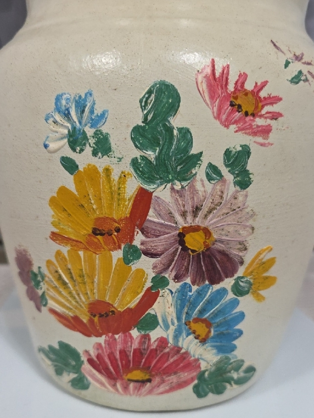 Hand-Painted Floral Ceramic Crock - Cream - Picture 3 of 12